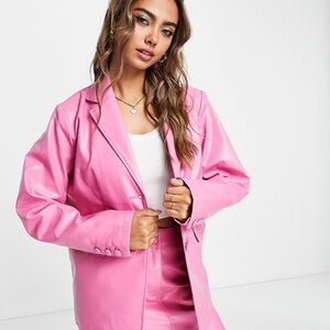 The Frolic Faux Leather Blazer In Bubblegum Pink